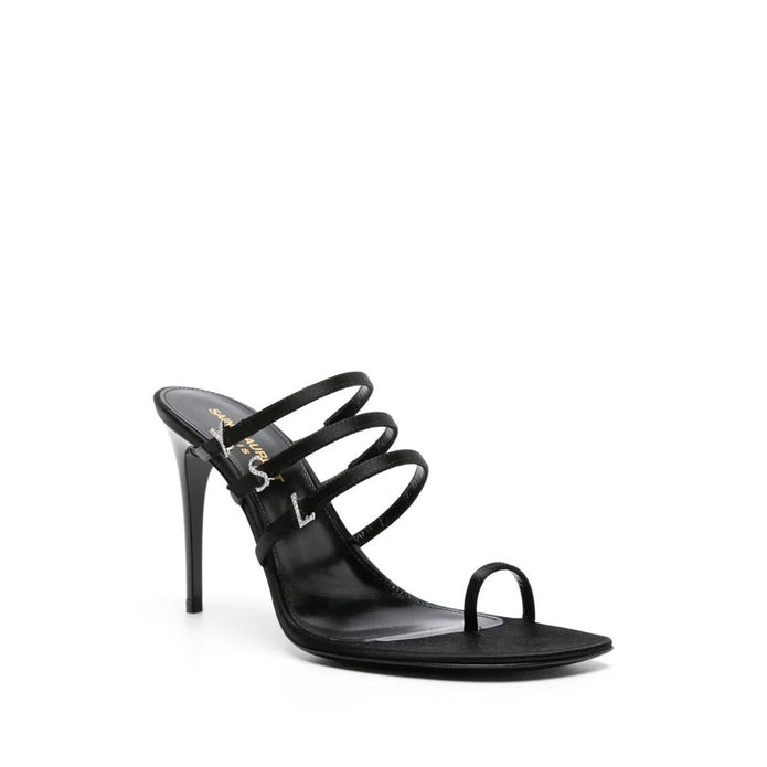 Black Silk Stiletto Heel Sandals