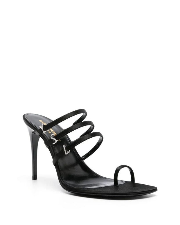 Black Silk Stiletto Heel Sandals