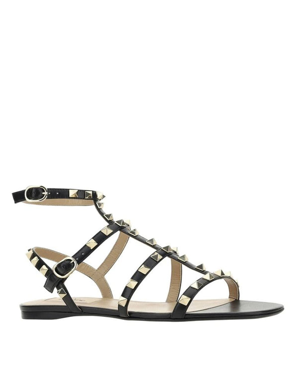 Black Calfskin Strap-On Sandals