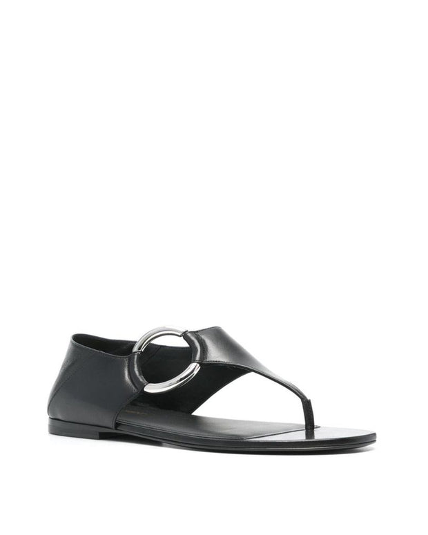 Black Calfskin Strap-On Sandals