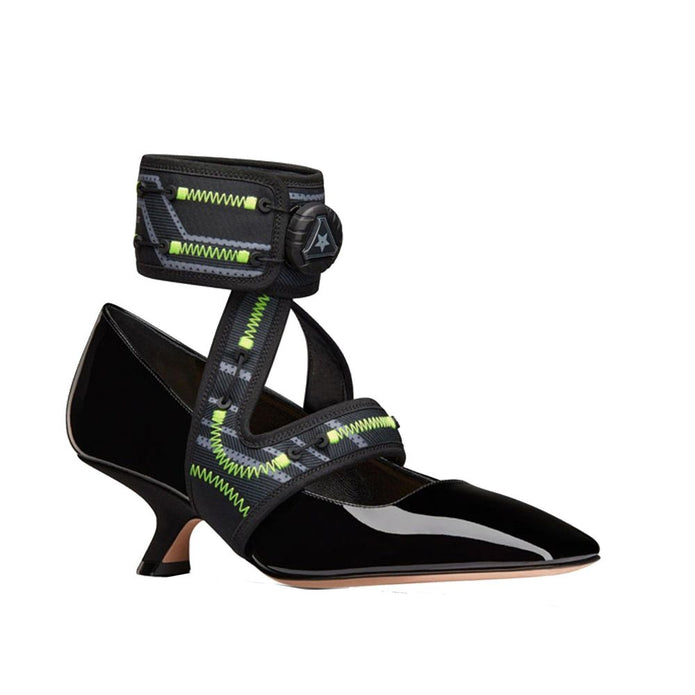 Black Calfskin Mid Heel Pumps