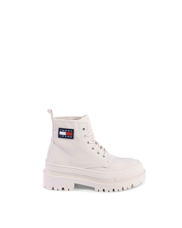 Beige Recycled Cotton Lace-Up Boots