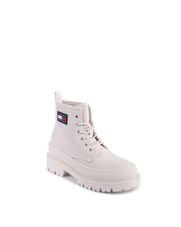 Beige Recycled Cotton Lace-Up Boots