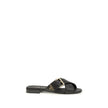 Black Calf Leather Bos Taurus Flat Sandals