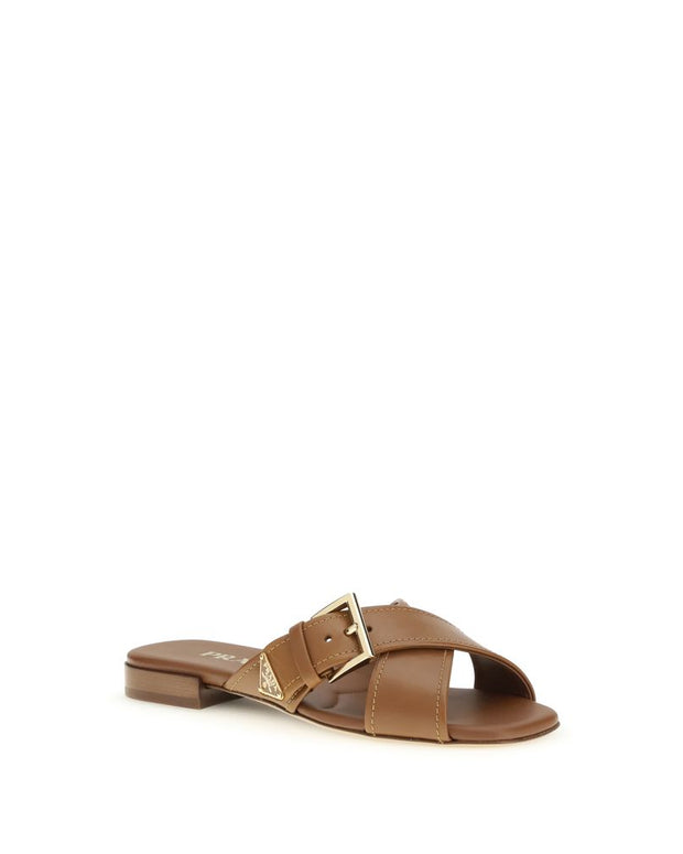 Brown Calf Leather Bos Taurus Flat Sandals