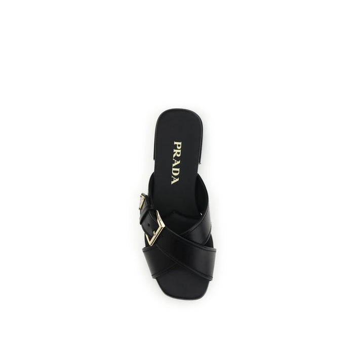 Black Calf Leather Bos Taurus Flat Sandals