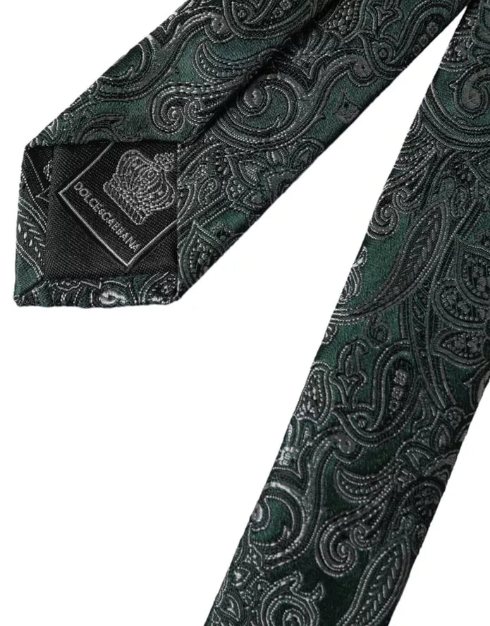 Green Floral Pattern 100% Silk Adjustable Men Tie